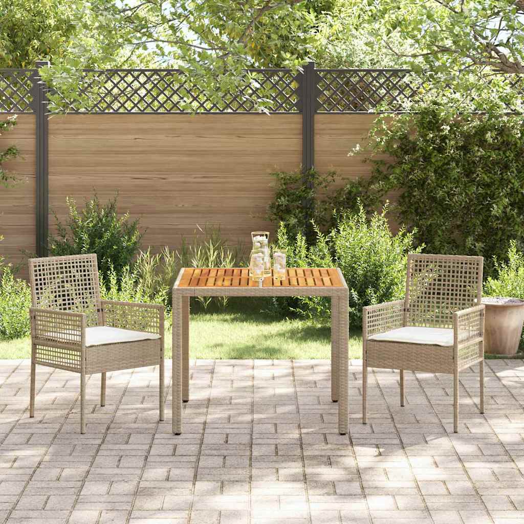 3-teiliges Garten-Essset mit Kissen Beige Poly Rattan