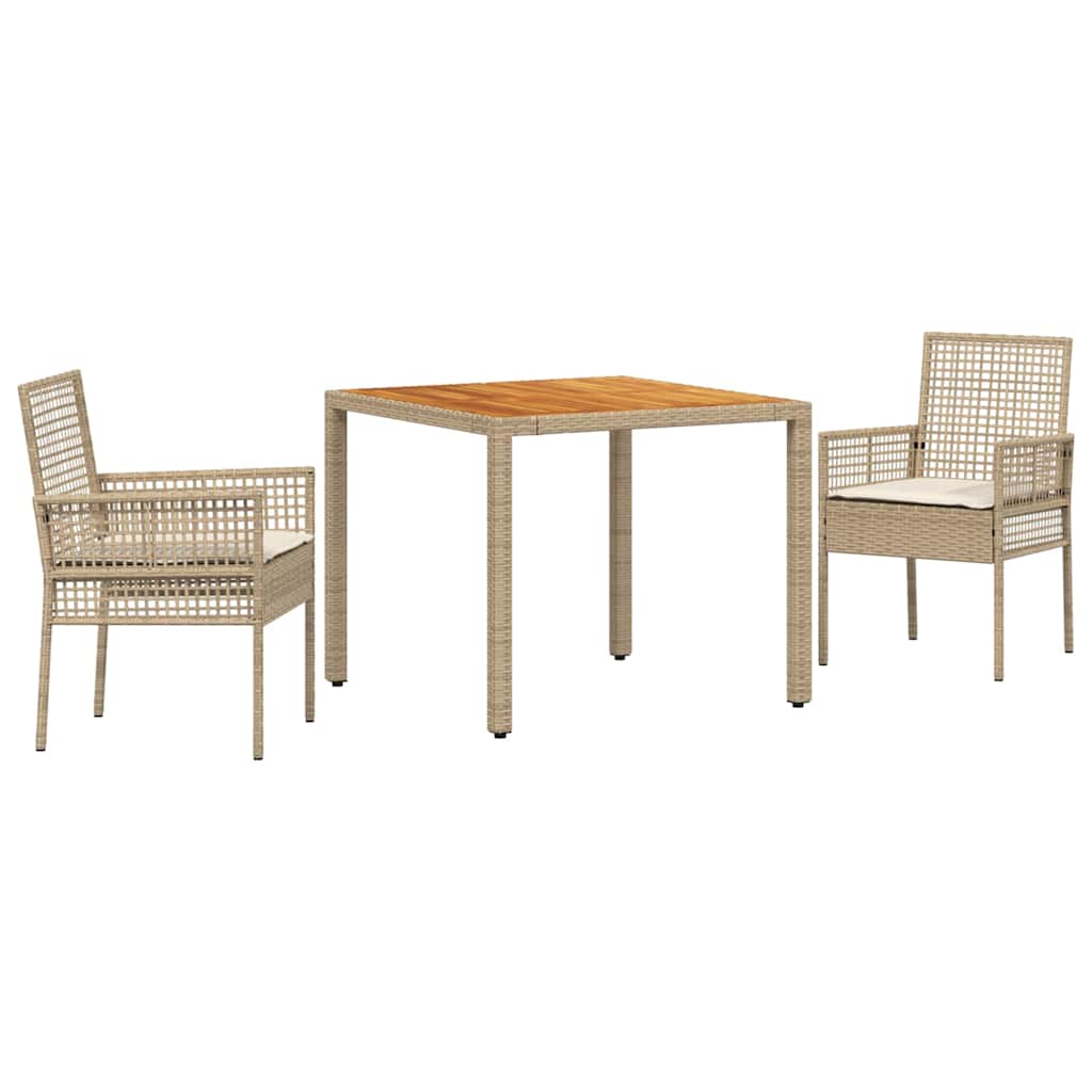 3-teiliges Garten-Essset mit Kissen Beige Poly Rattan