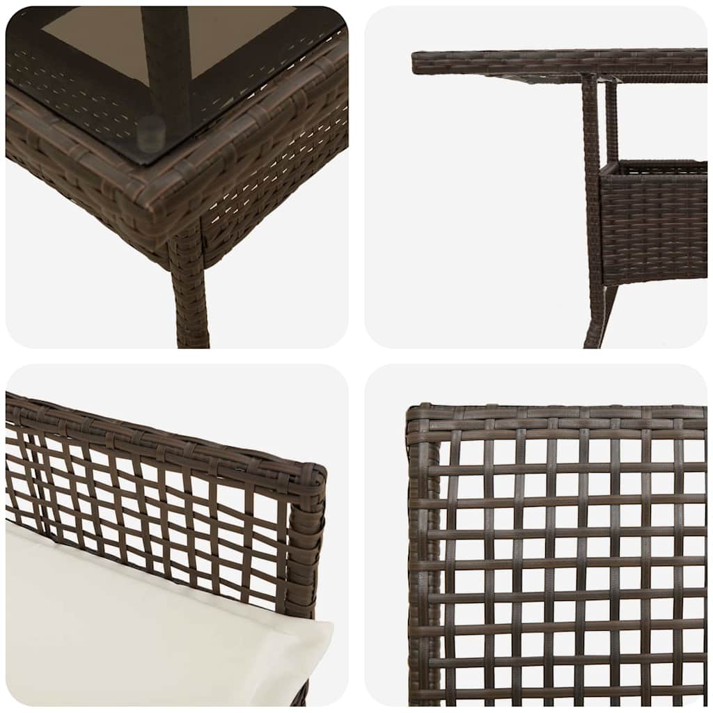 3-tlg. Garten-Essgruppe Braun Poly Rattan