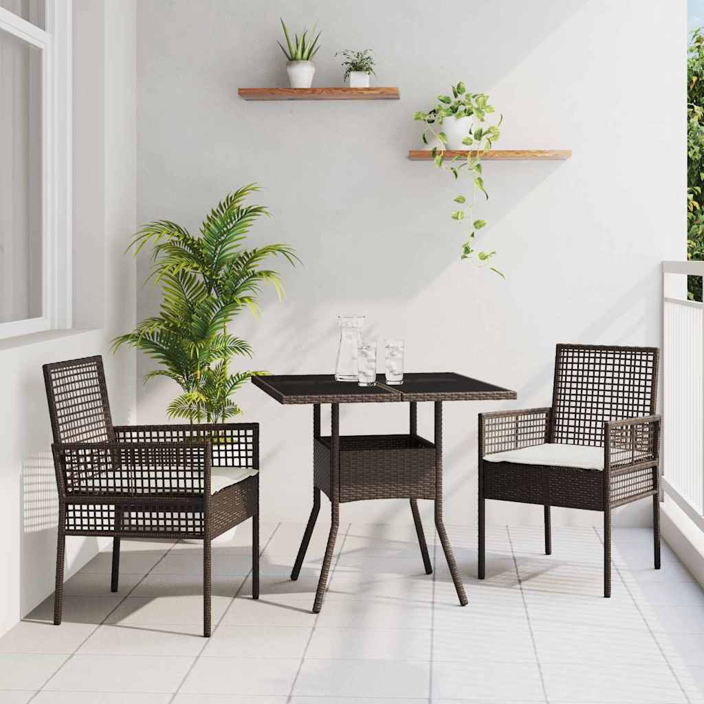 3-tlg. Garten-Essgruppe Braun Poly Rattan