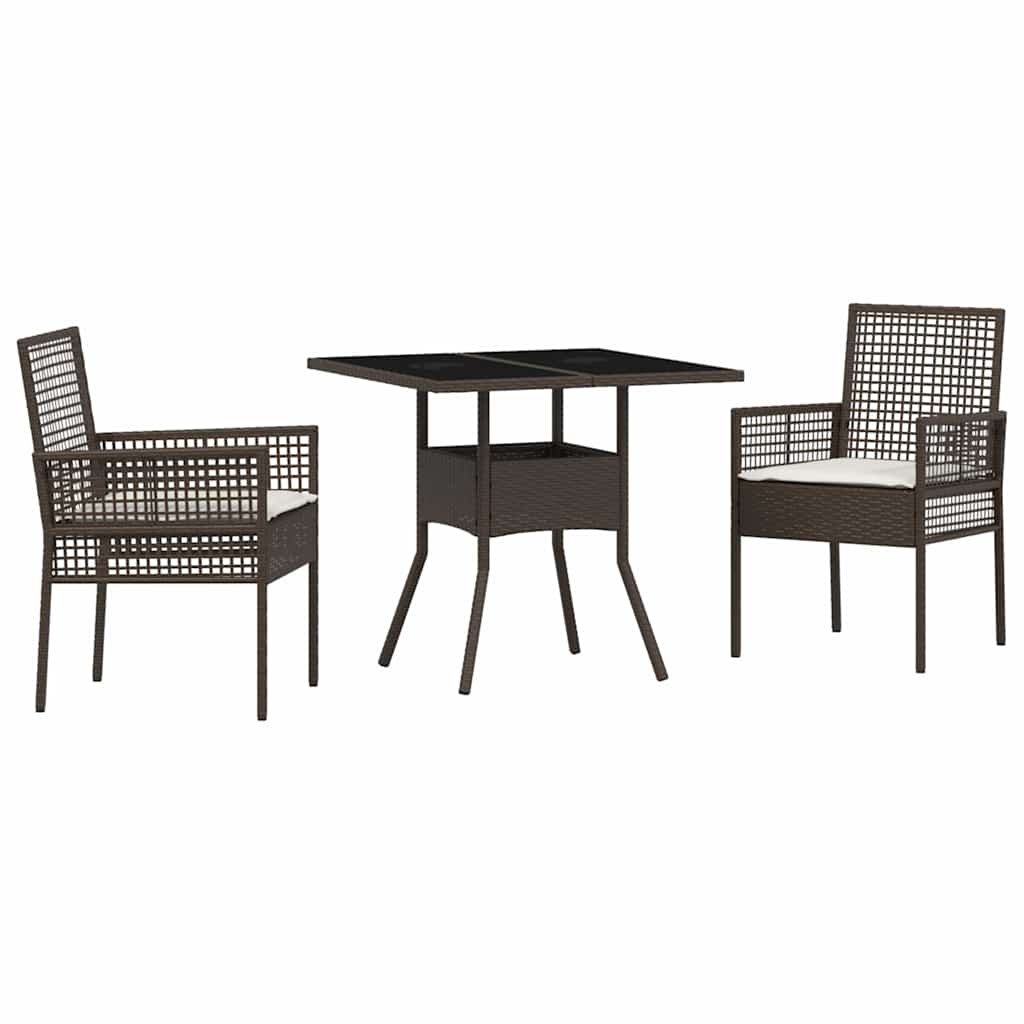 3-tlg. Garten-Essgruppe Braun Poly Rattan