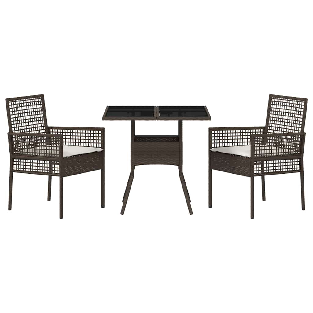 3-tlg. Garten-Essgruppe Braun Poly Rattan