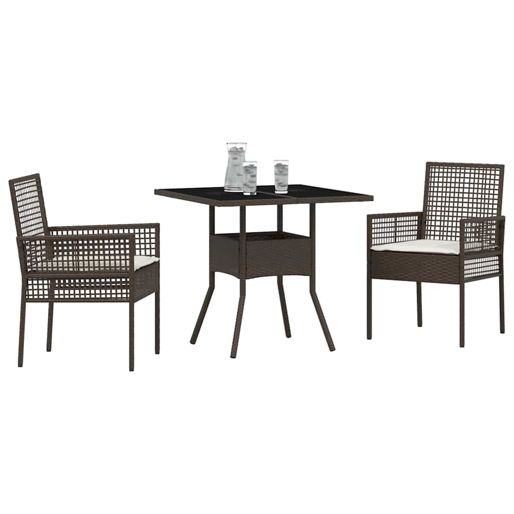 3-tlg. Garten-Essgruppe Braun Poly Rattan