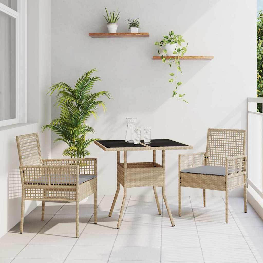 3-tlg. Garten-Essgruppe Beige Poly Rattan