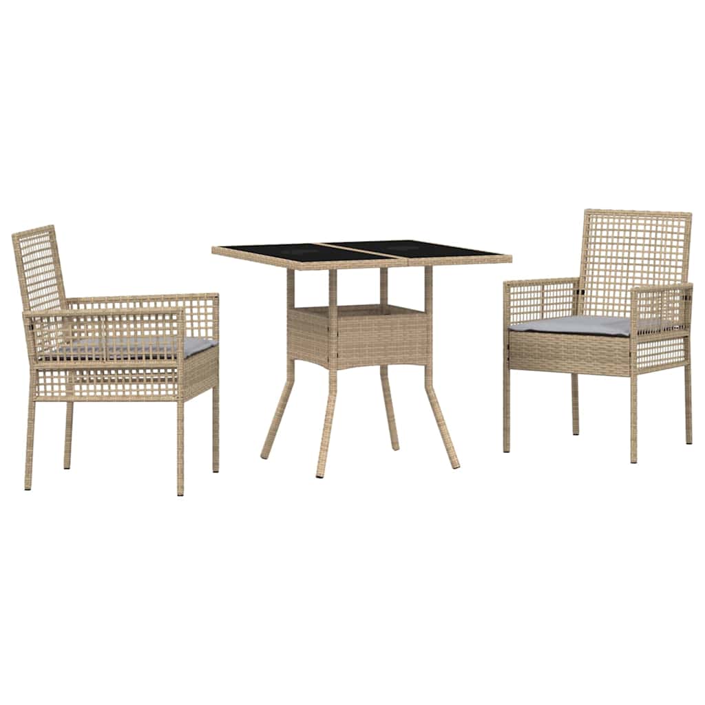 3-tlg. Garten-Essgruppe Beige Poly Rattan