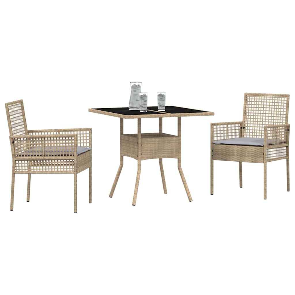 3-tlg. Garten-Essgruppe Beige Poly Rattan