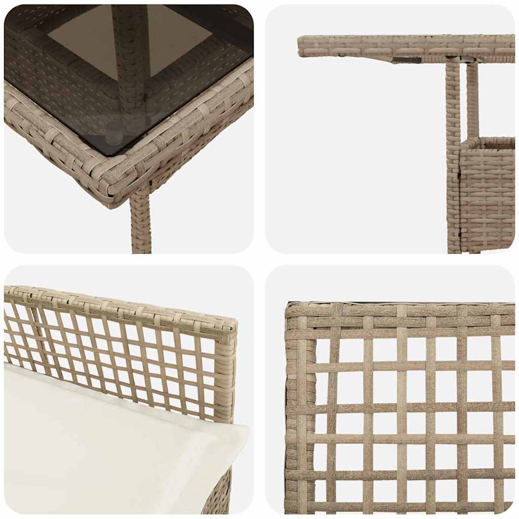 3-teiliges Garten Essset in Beige aus Poly Rattan