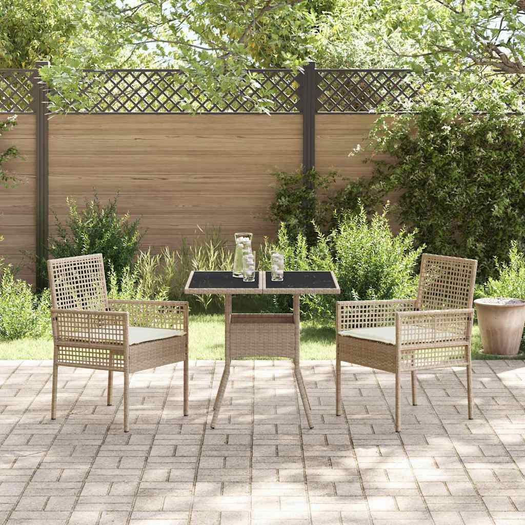 3-teiliges Garten Essset in Beige aus Poly Rattan