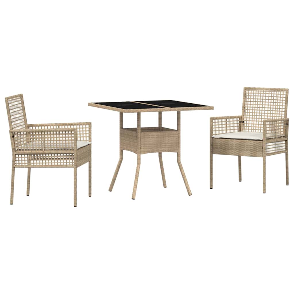 3-teiliges Garten Essset in Beige aus Poly Rattan