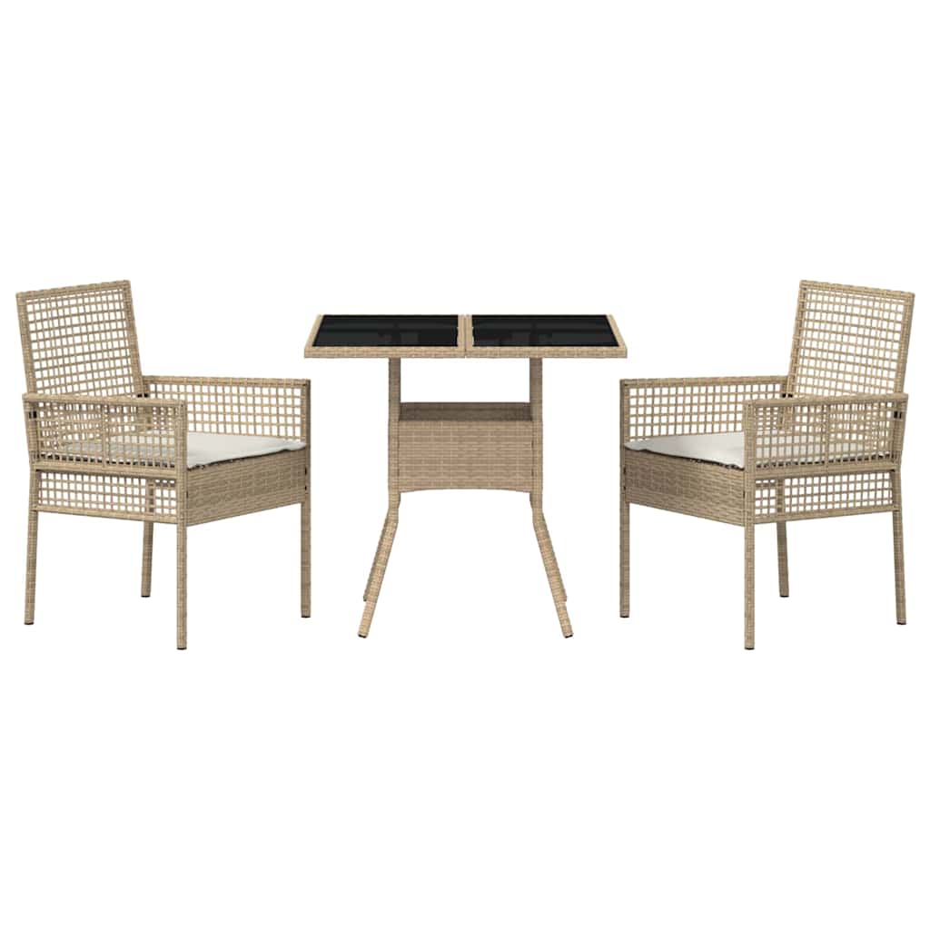 3-teiliges Garten Essset in Beige aus Poly Rattan