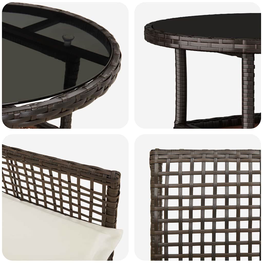 3-tlg. Garten-Essgruppe Braun Poly Rattan