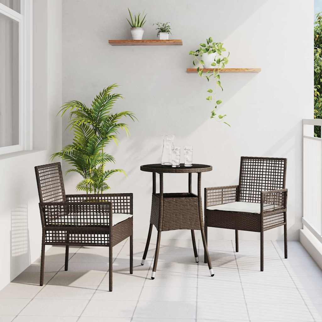 3-tlg. Garten-Essgruppe Braun Poly Rattan
