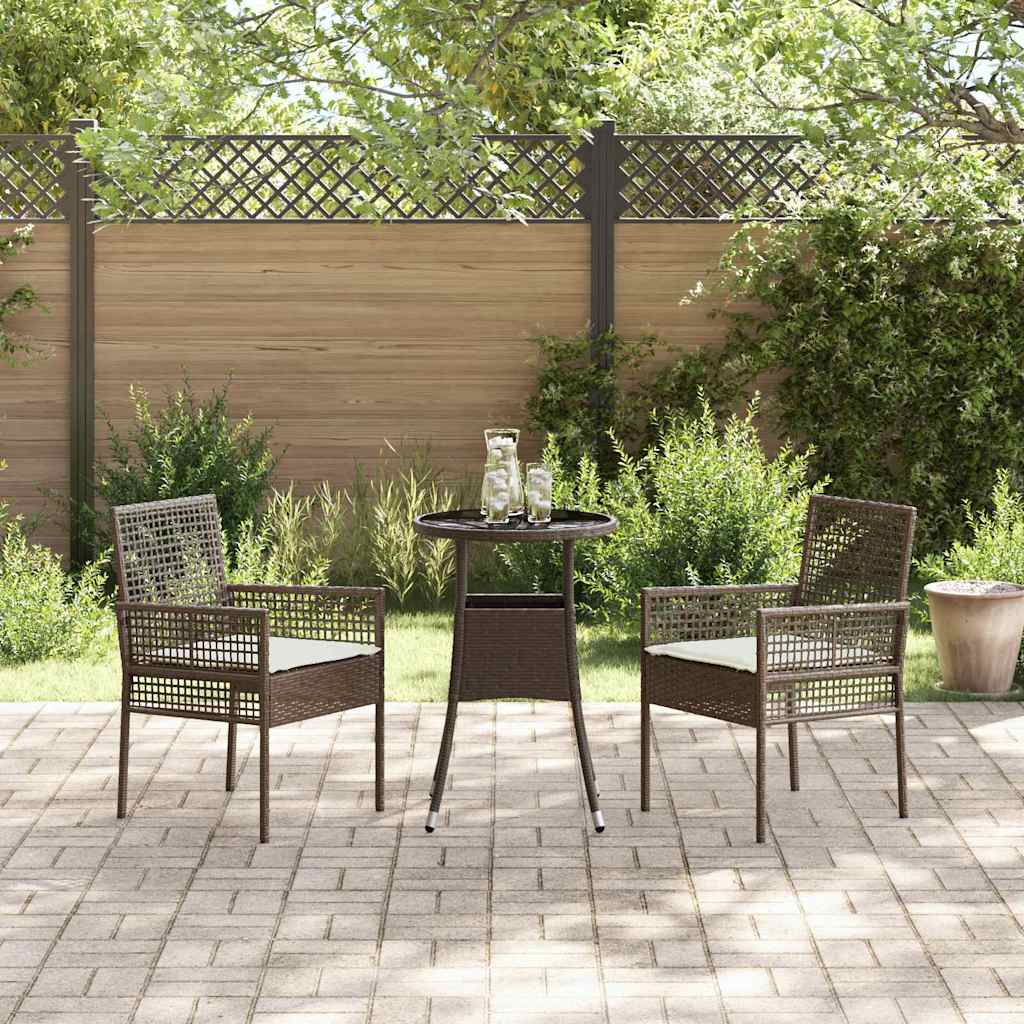 3-tlg. Garten-Essgruppe Braun Poly Rattan