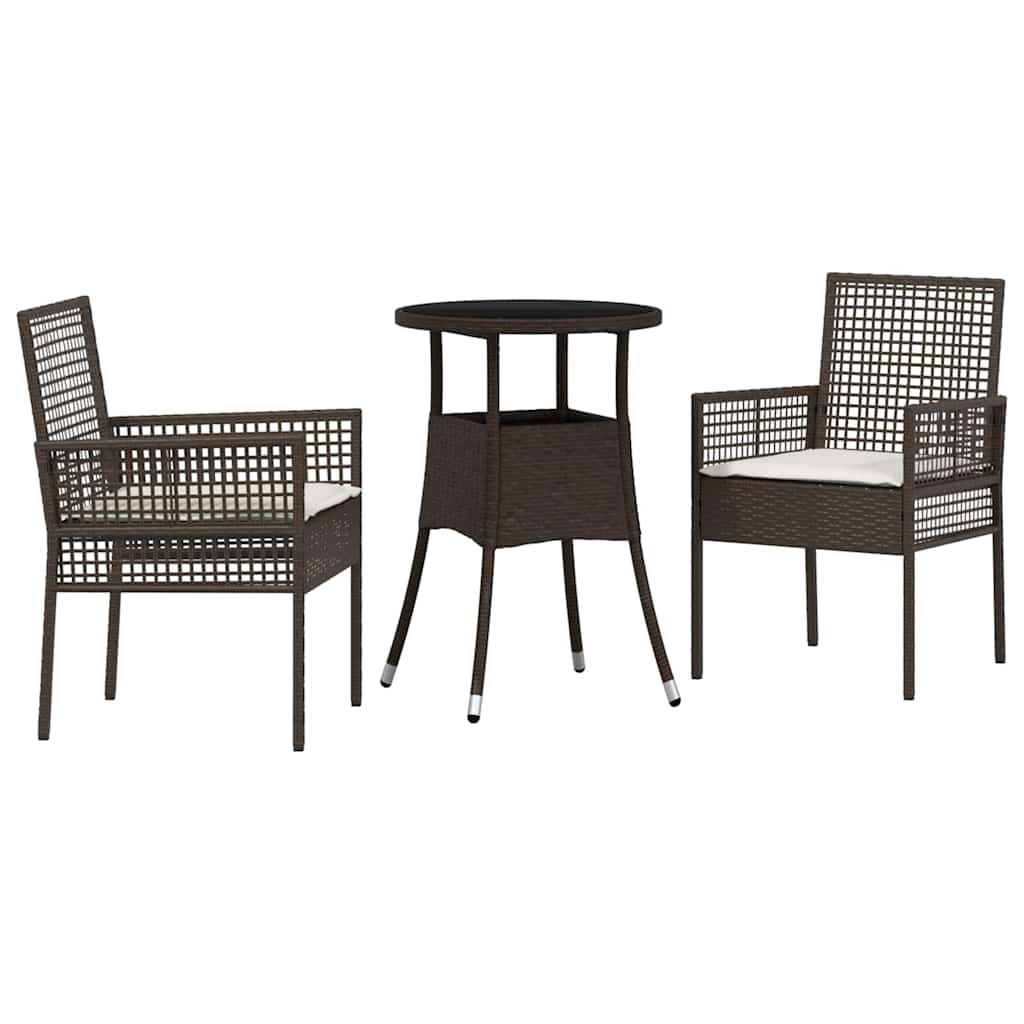 3-tlg. Garten-Essgruppe Braun Poly Rattan