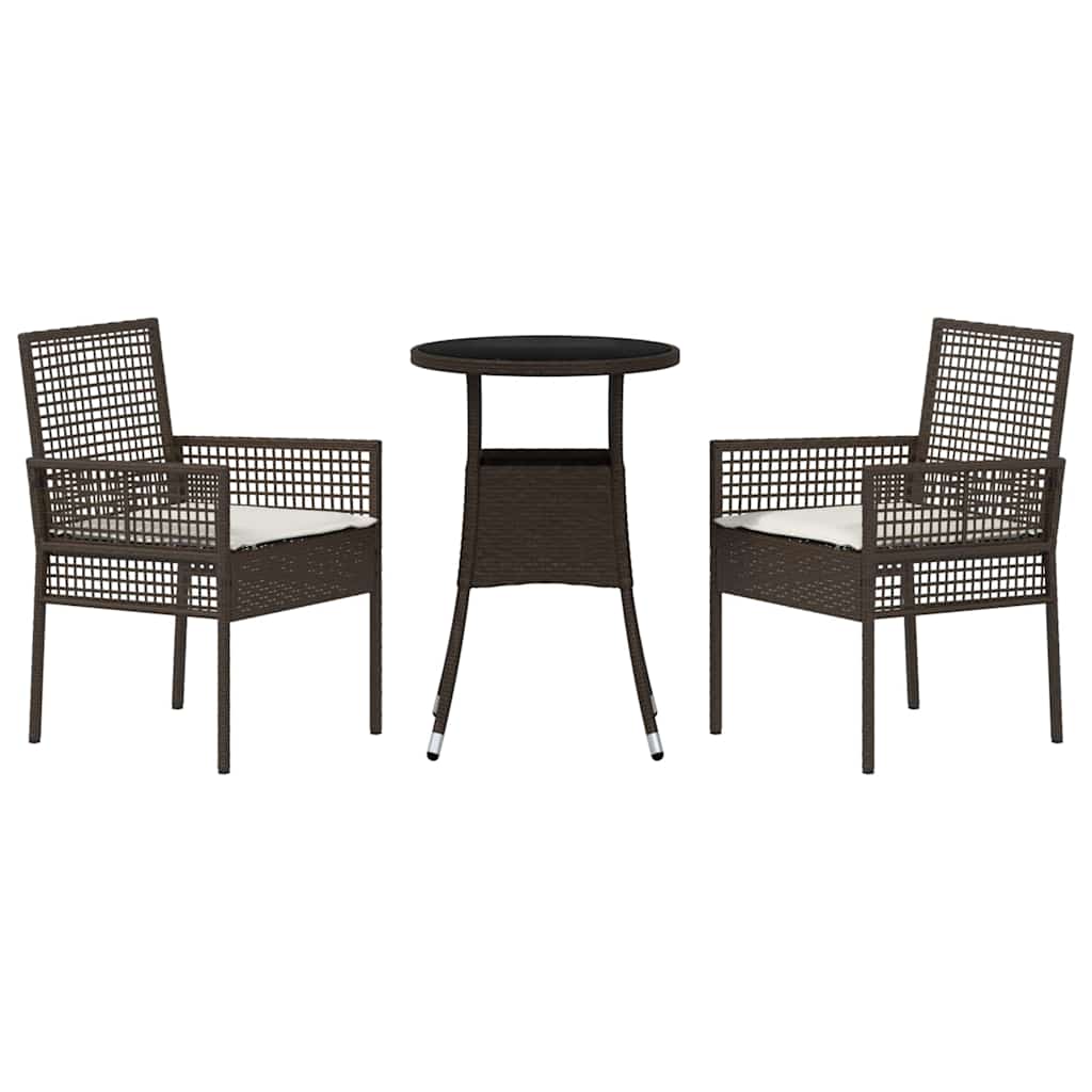 3-tlg. Garten-Essgruppe Braun Poly Rattan