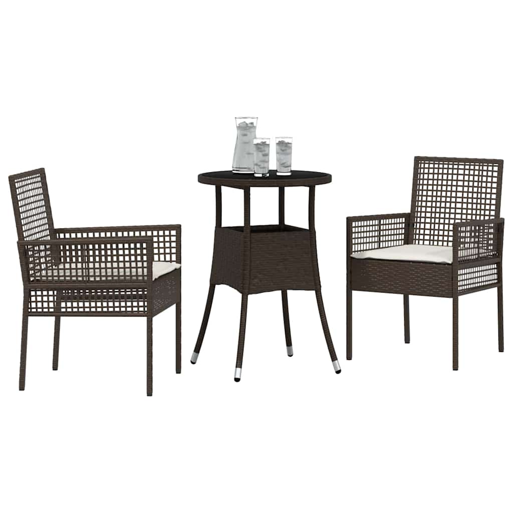 3-tlg. Garten-Essgruppe Braun Poly Rattan