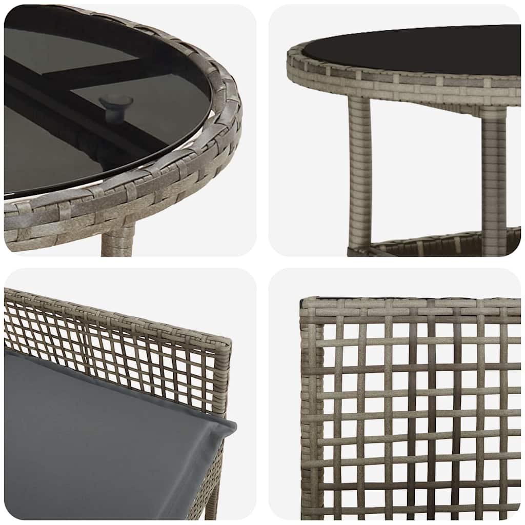 3-tlg. Garten-Essgruppe Grau Poly Rattan