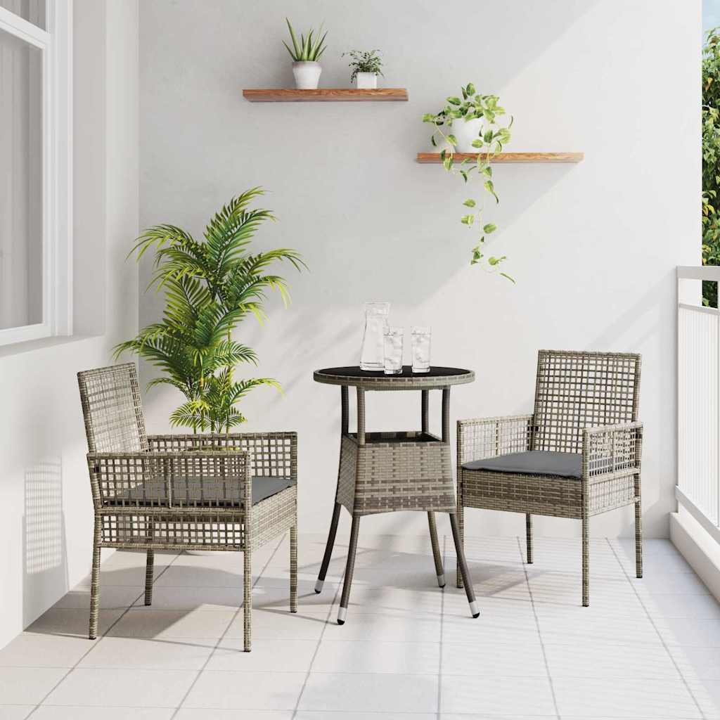 3-tlg. Garten-Essgruppe Grau Poly Rattan