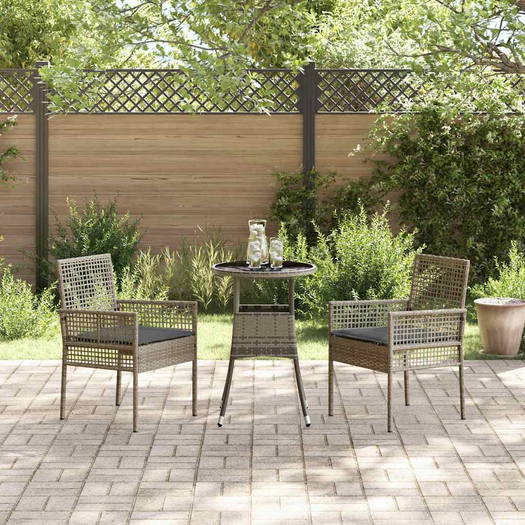 3-tlg. Garten-Essgruppe Grau Poly Rattan