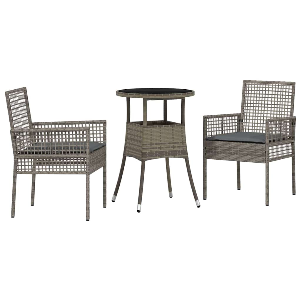 3-tlg. Garten-Essgruppe Grau Poly Rattan