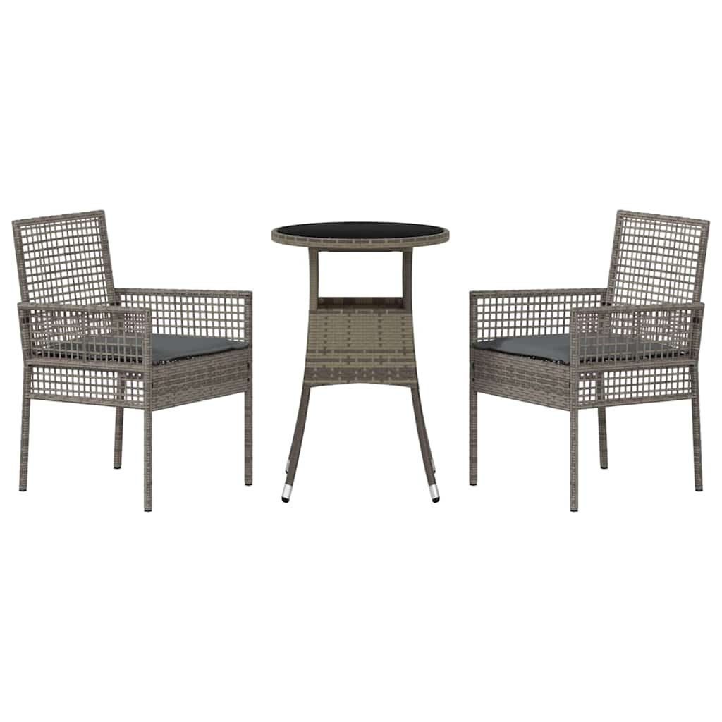 3-tlg. Garten-Essgruppe Grau Poly Rattan