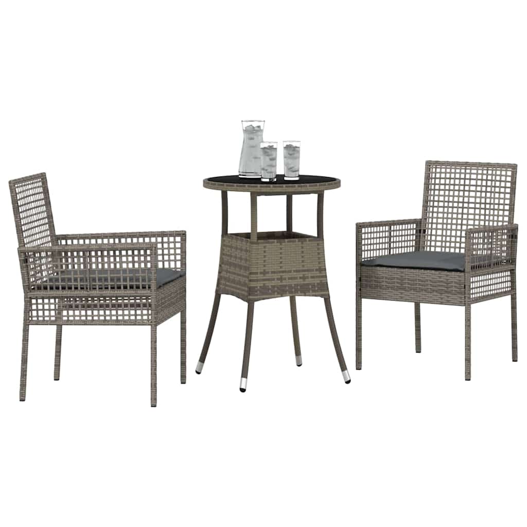 3-tlg. Garten-Essgruppe Grau Poly Rattan