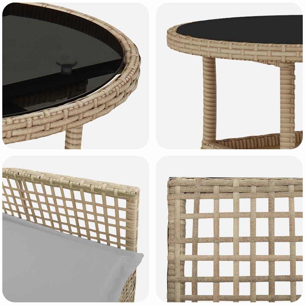 3-tlg. Garten-Essgruppe Beige Poly Rattan