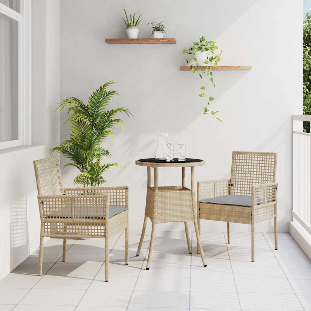 3-tlg. Garten-Essgruppe Beige Poly Rattan