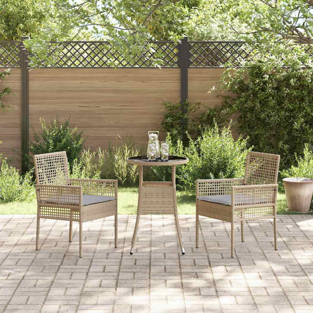 3-tlg. Garten-Essgruppe Beige Poly Rattan