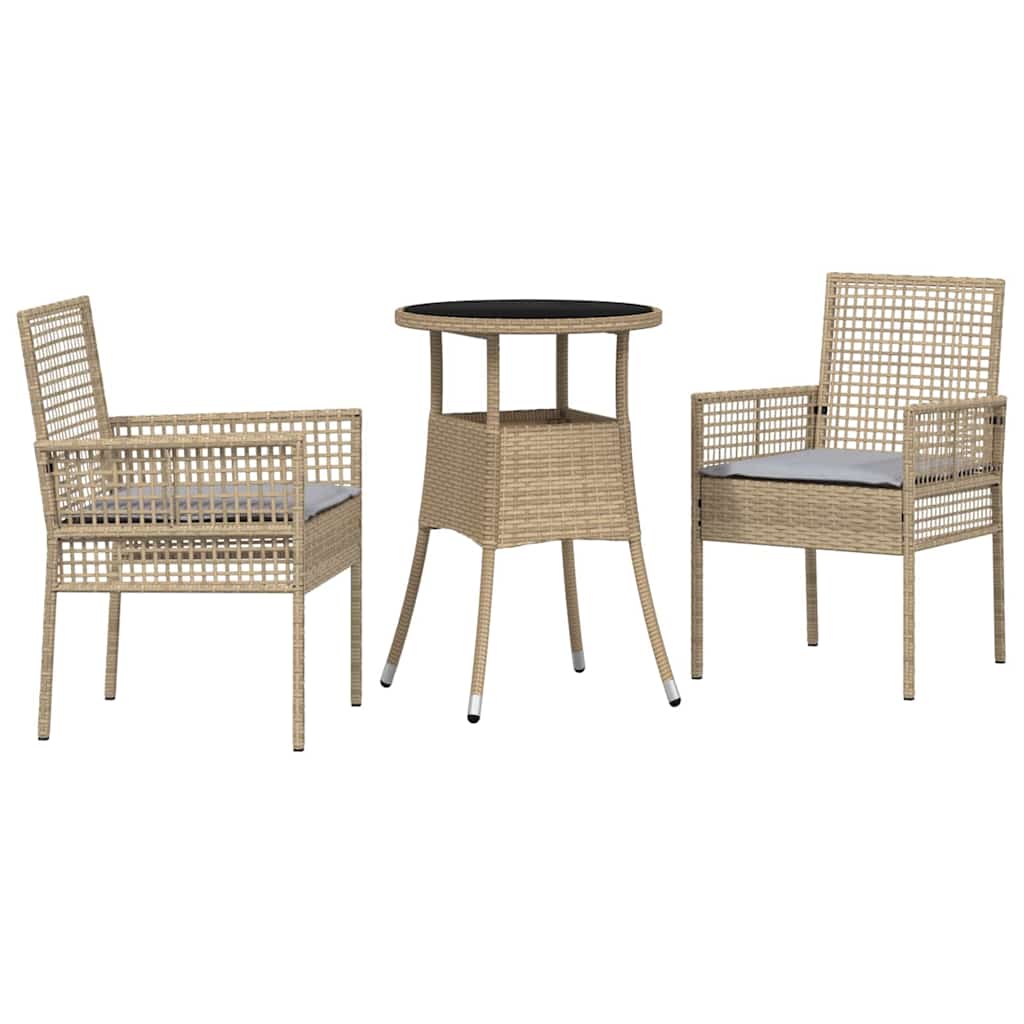 3-tlg. Garten-Essgruppe Beige Poly Rattan