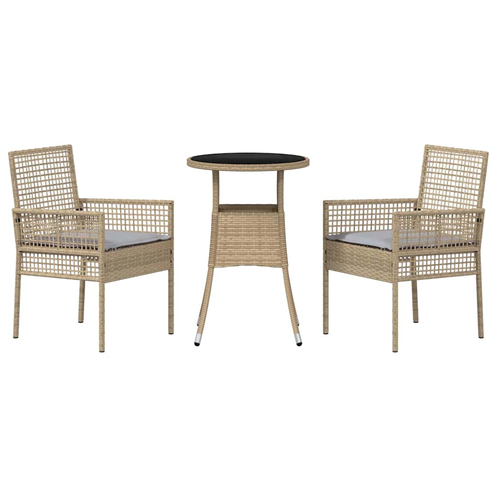 3-tlg. Garten-Essgruppe Beige Poly Rattan