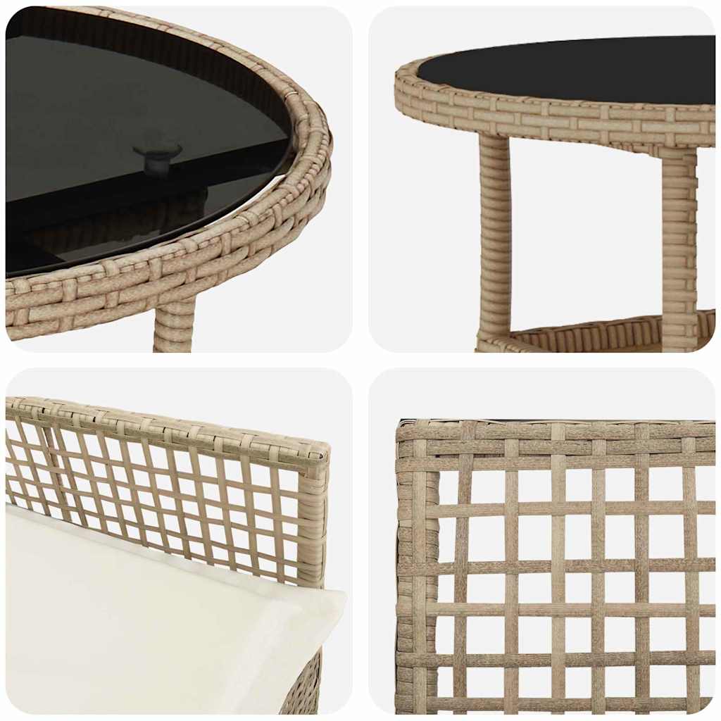 3-tlg. Garten-Essgruppe Beige Poly Rattan
