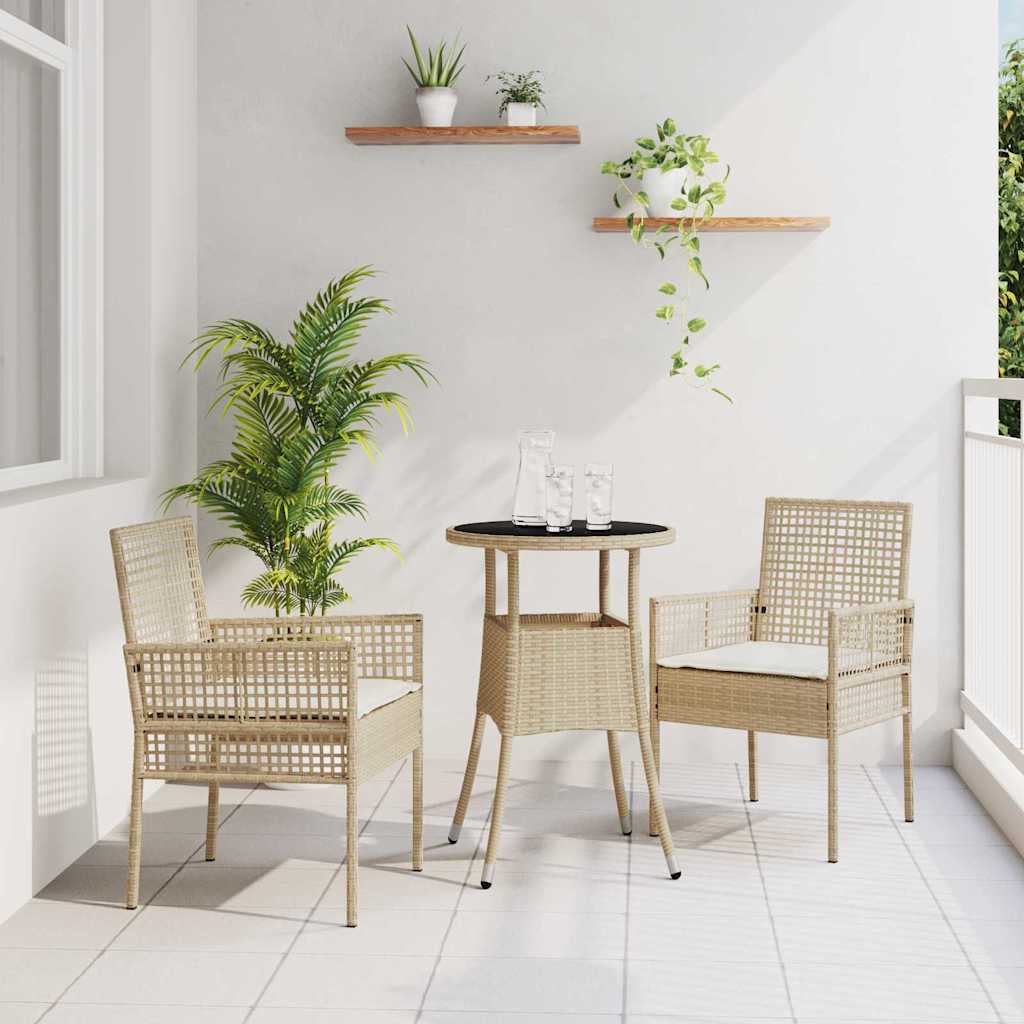 3-tlg. Garten-Essgruppe Beige Poly Rattan