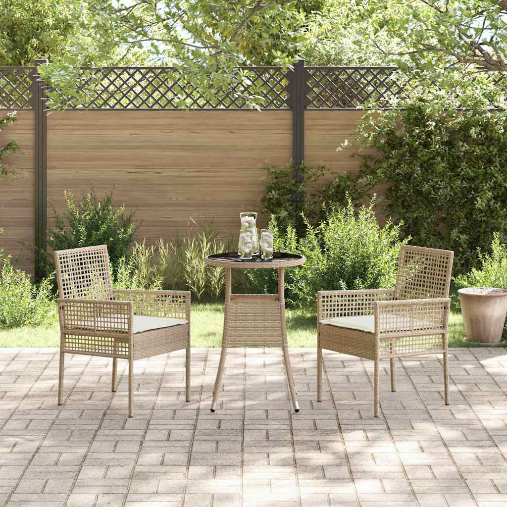 3-tlg. Garten-Essgruppe Beige Poly Rattan