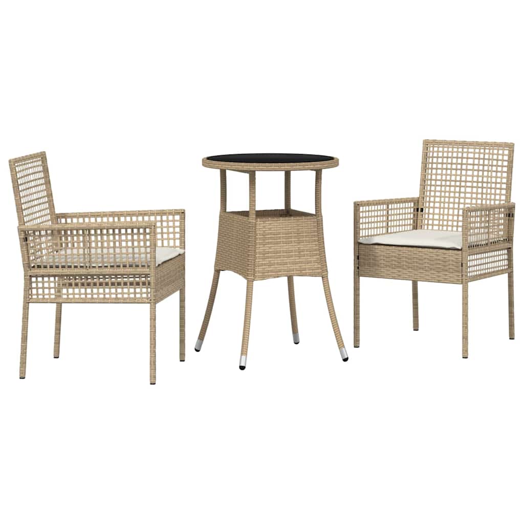 3-tlg. Garten-Essgruppe Beige Poly Rattan