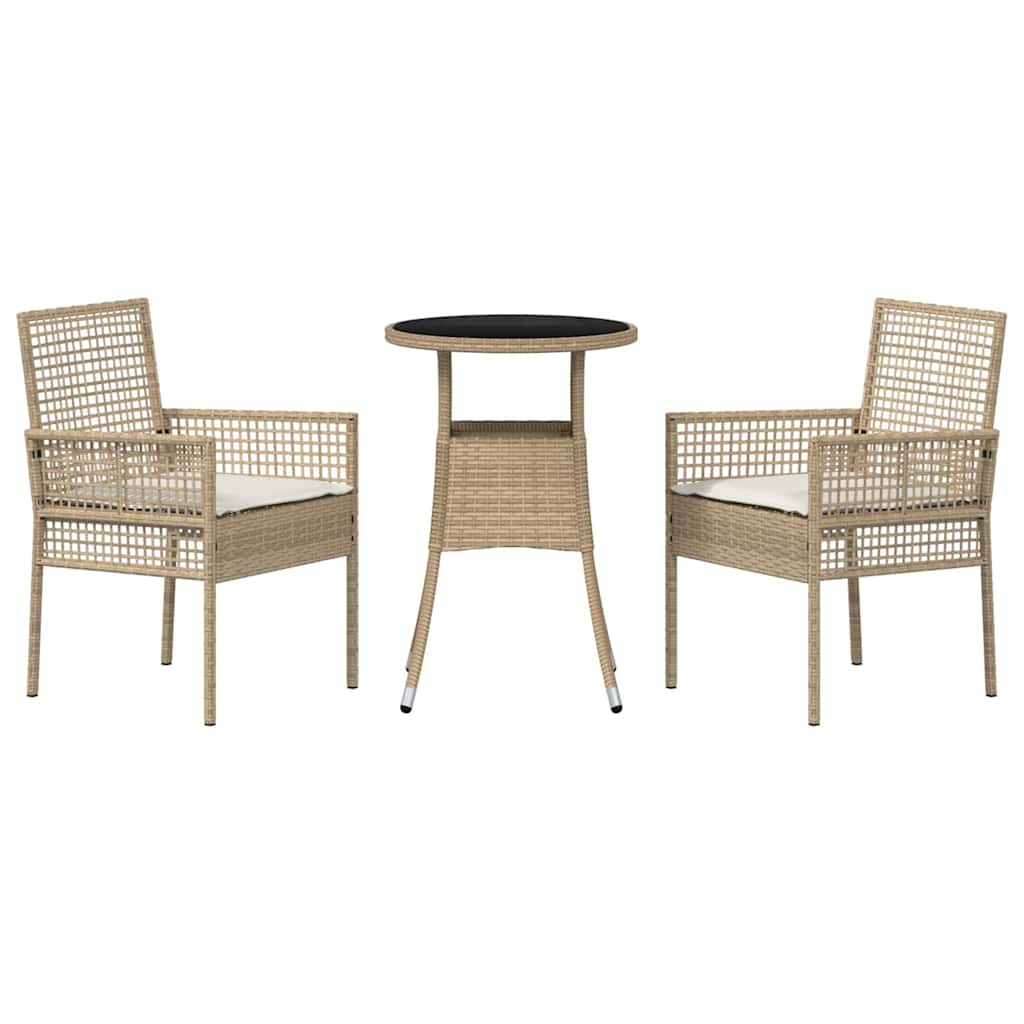 3-tlg. Garten-Essgruppe Beige Poly Rattan