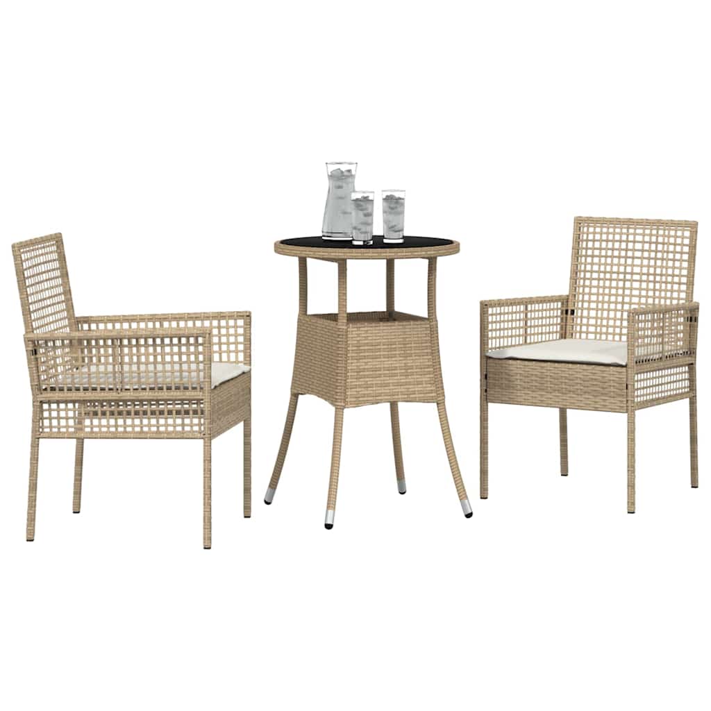 3-tlg. Garten-Essgruppe Beige Poly Rattan
