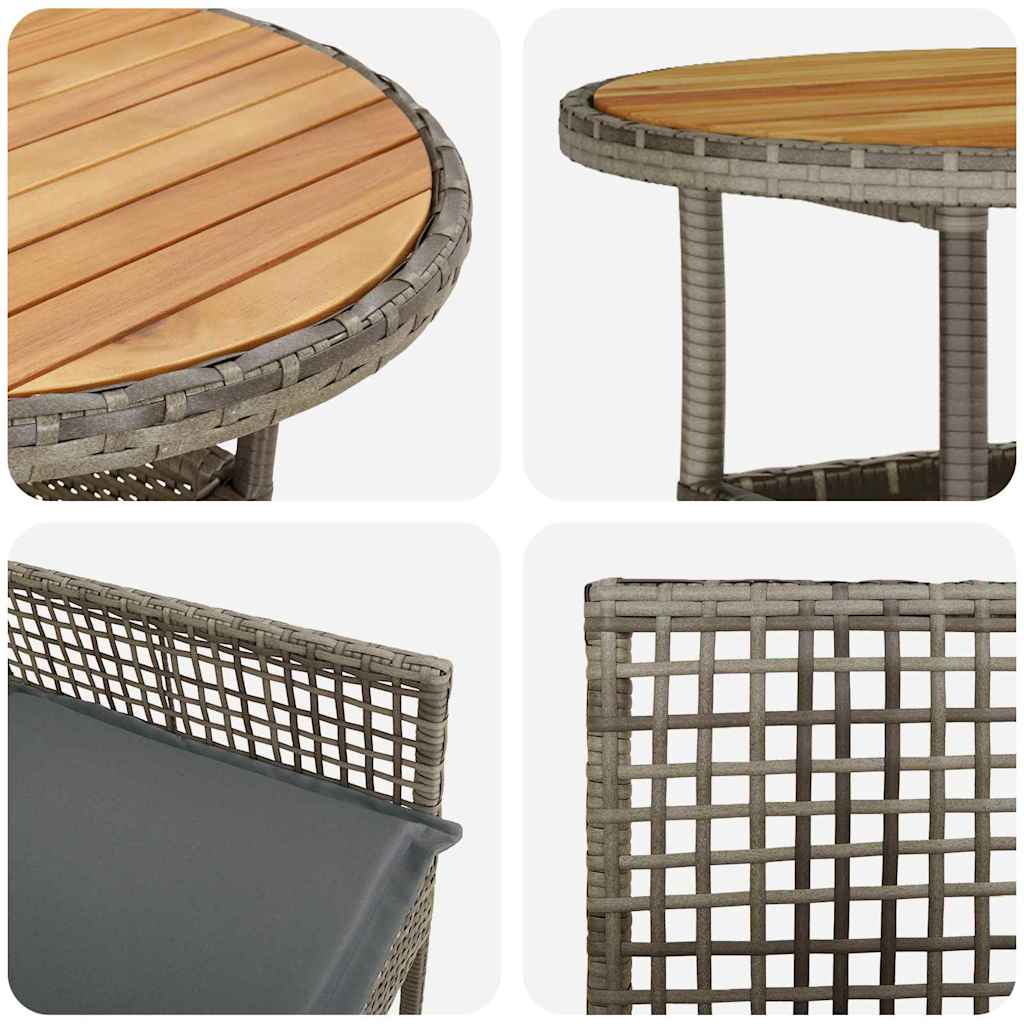 3-tlg. Garten-Essgruppe Grau Poly Rattan