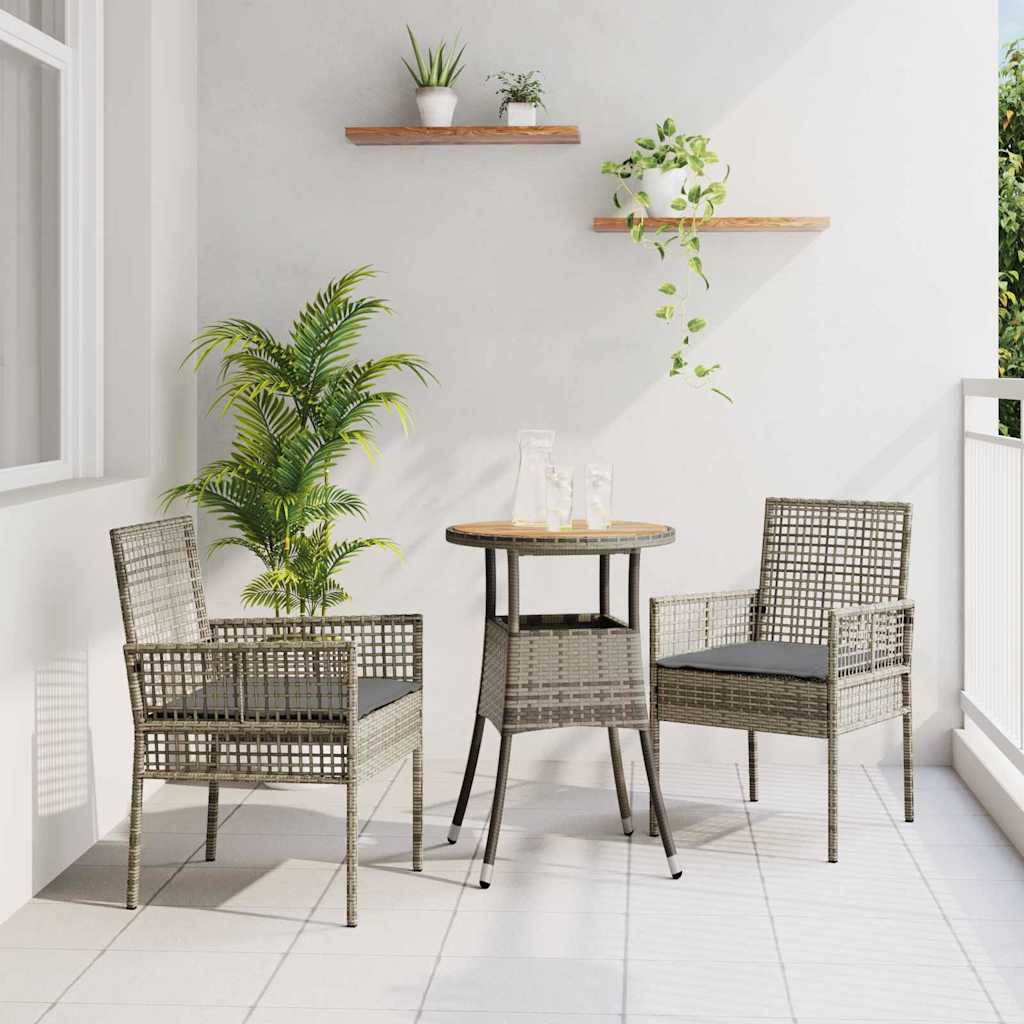 3-tlg. Garten-Essgruppe Grau Poly Rattan