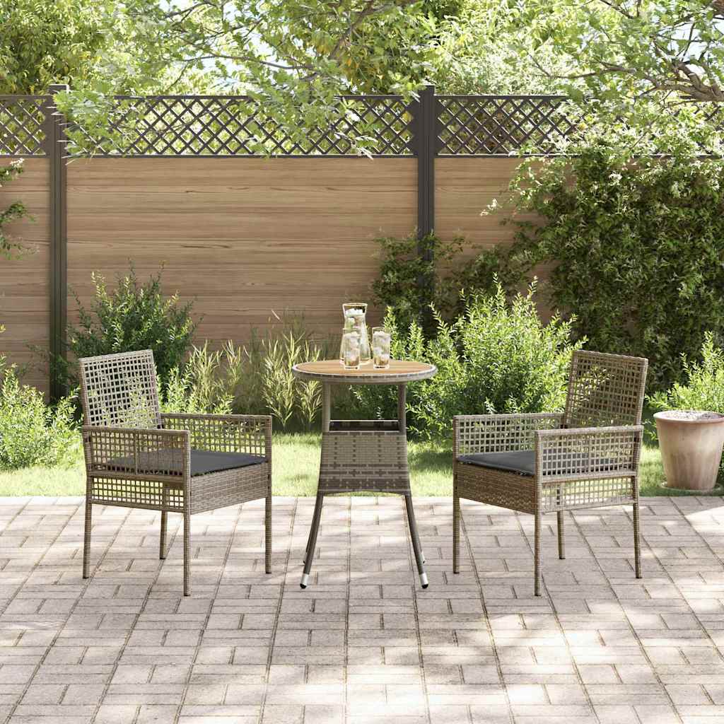 3-tlg. Garten-Essgruppe Grau Poly Rattan