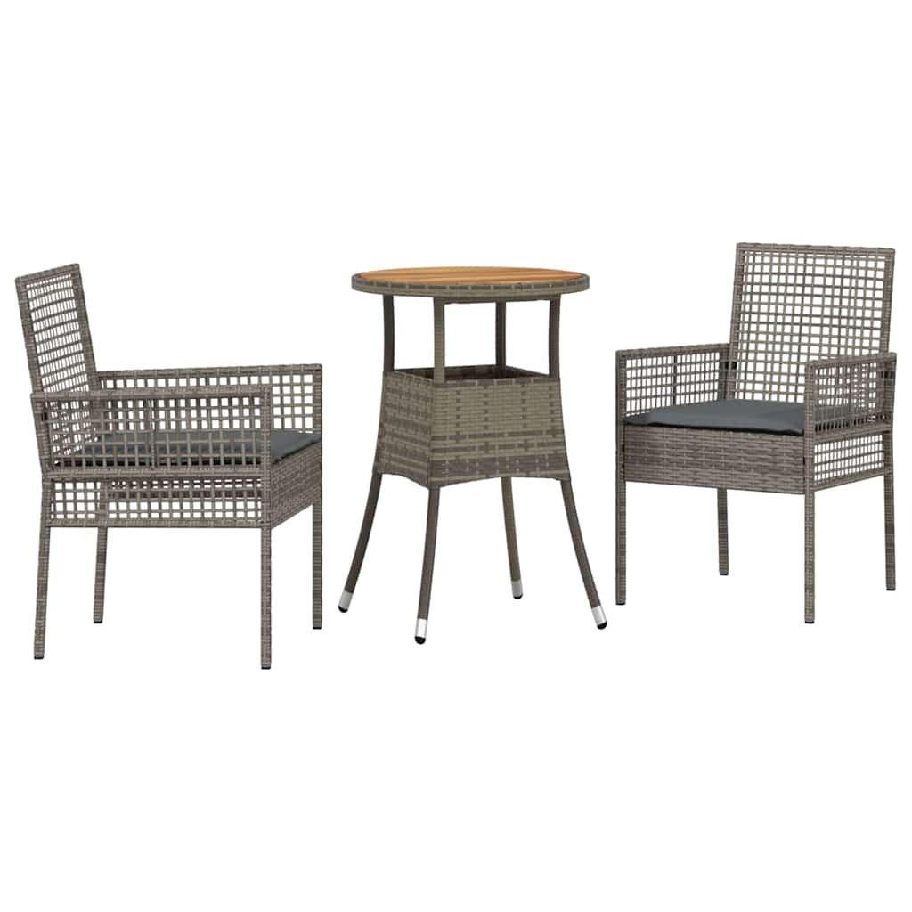 3-tlg. Garten-Essgruppe Grau Poly Rattan