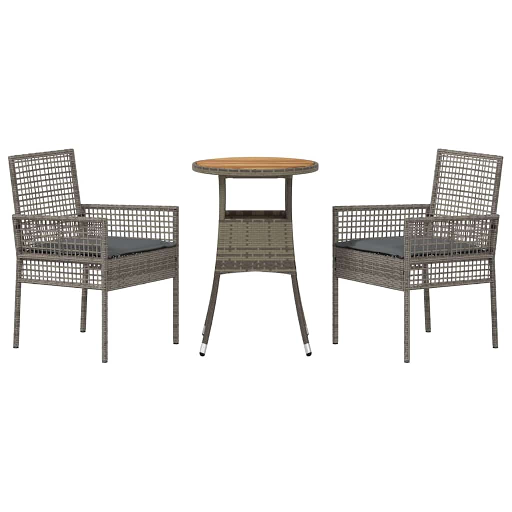 3-tlg. Garten-Essgruppe Grau Poly Rattan