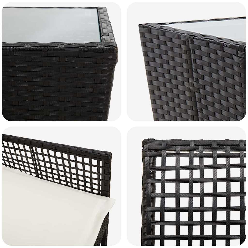 3-tlg. Garten-Bistroset mit Kissen Schwarz Poly Rattan