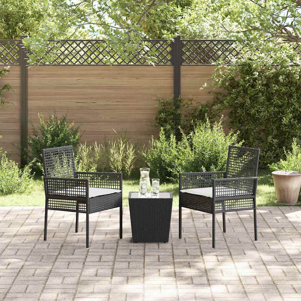 3-tlg. Garten-Bistroset mit Kissen Schwarz Poly Rattan