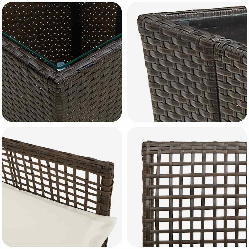 3-tlg. Garten-Bistroset mit Kissen Braun Poly Rattan