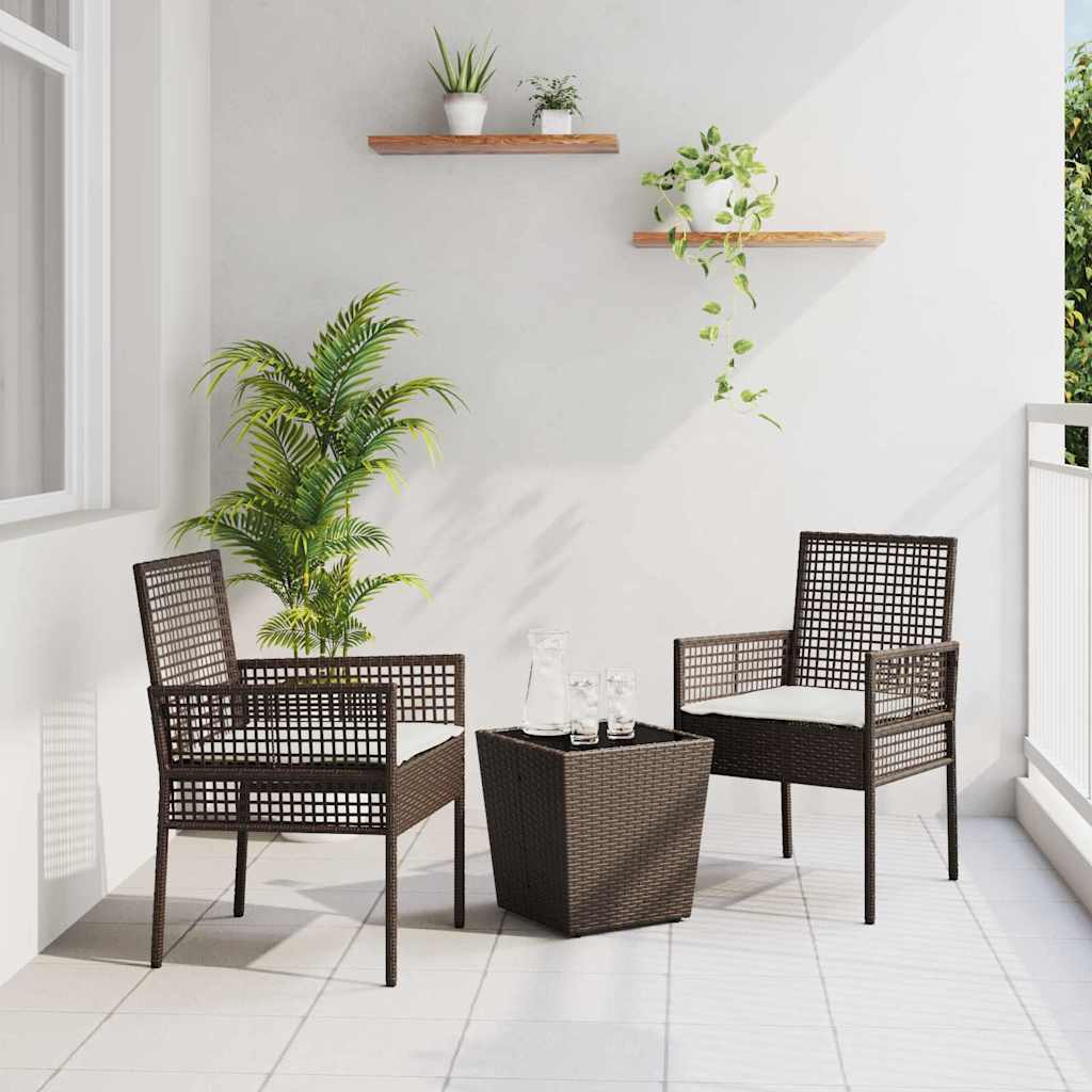 3-tlg. Garten-Bistroset mit Kissen Braun Poly Rattan