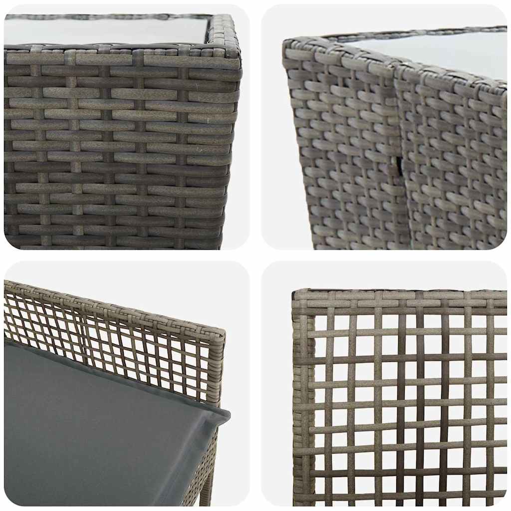 3-tlg. Garten-Bistroset mit Kissen Grau Poly Rattan