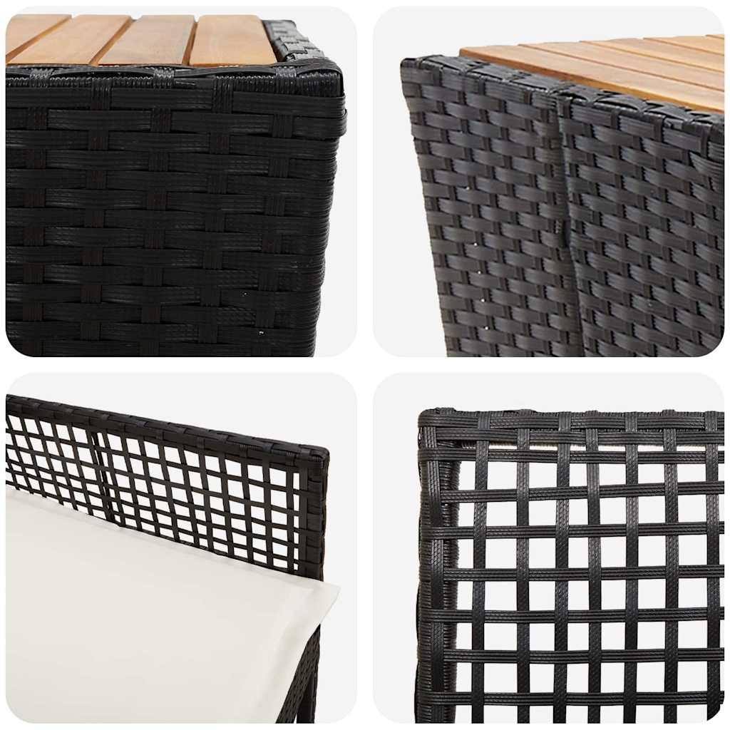 3-tlg. Garten-Bistroset mit Kissen Schwarz Poly Rattan
