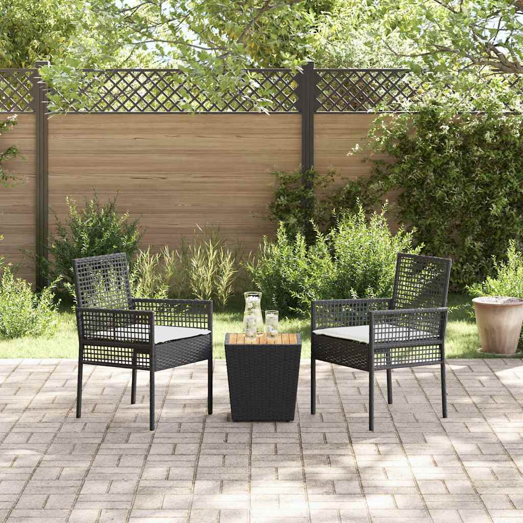 3-tlg. Garten-Bistroset mit Kissen Schwarz Poly Rattan