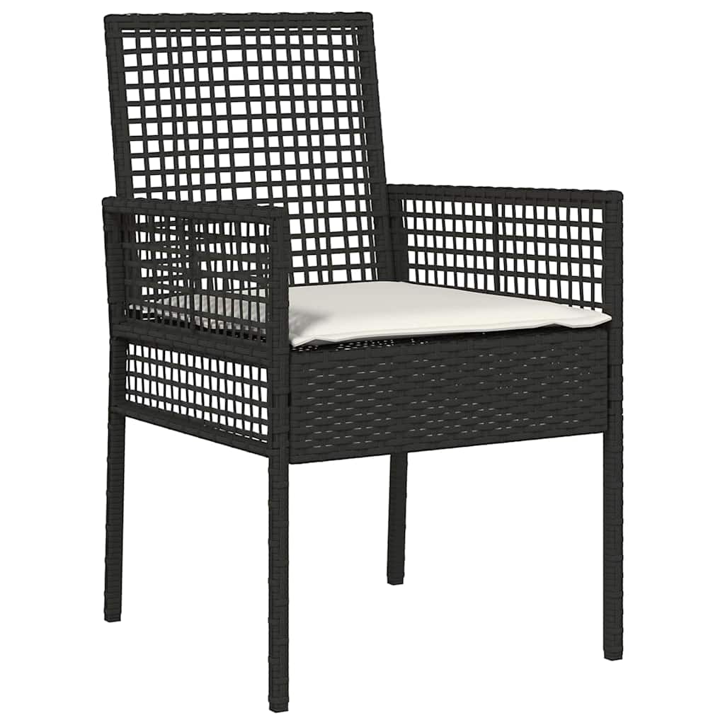 3-tlg. Garten-Bistroset mit Kissen Schwarz Poly Rattan